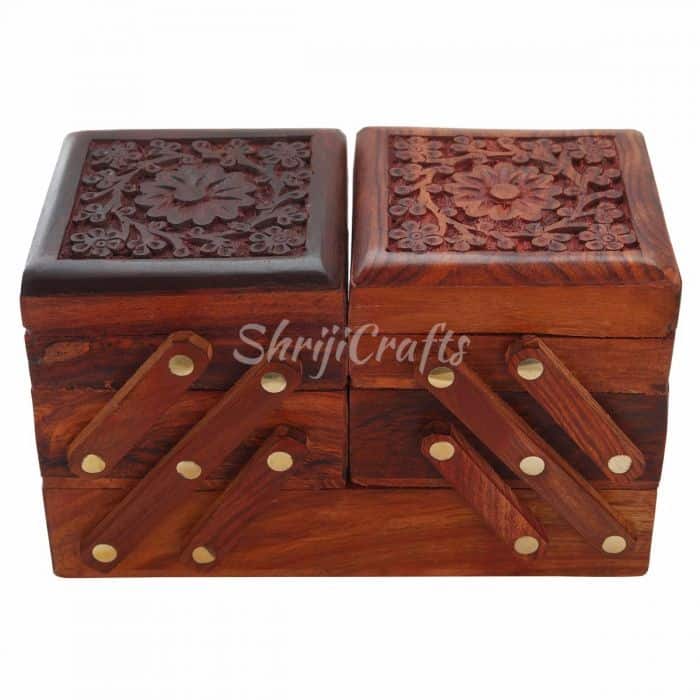 Jewelry Box For Women Wooden Flip Flap Kashmiri Carving Handicrafts Gift