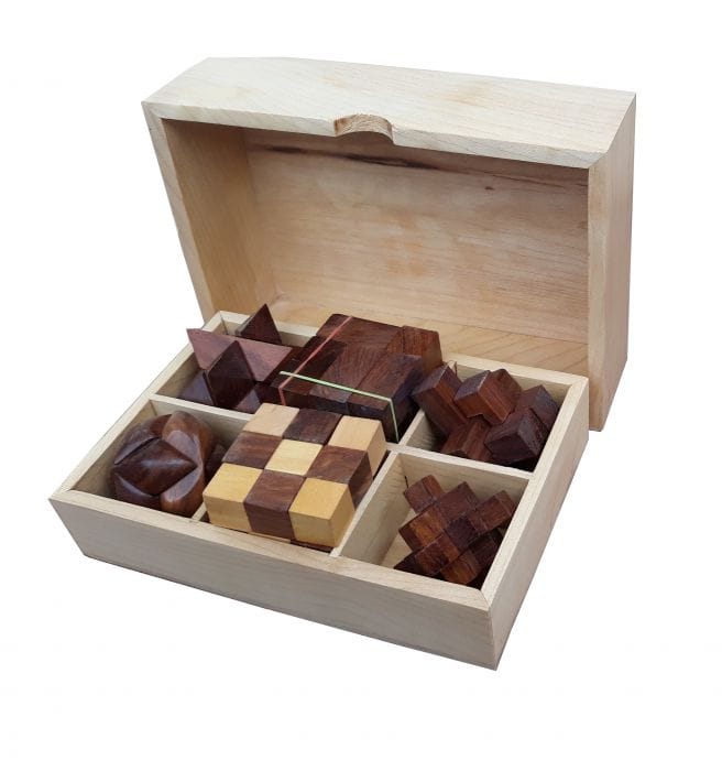 The Explorer STEM brain teaser puzzle set, 6 wooden mechanical puzzles, the perfect gift for kids that already solve the Rubik’s cube