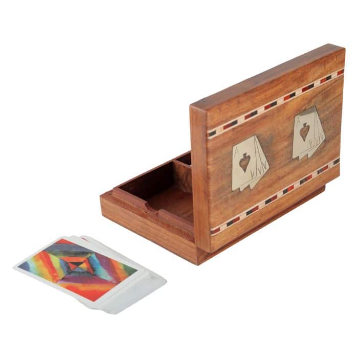 Shriji Crafts Wooden Box for Holding Sets of Playing Cards Deck with Brass Inlay Decoration – Set of 2 Cards