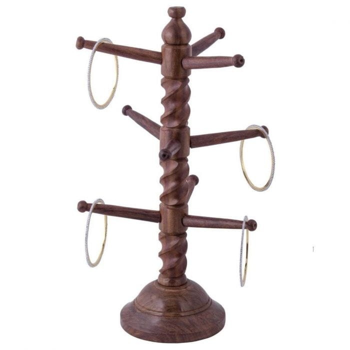 Shriji Crafts Handmade Wooden Bangle Holder / Jewellery Stand for Women Tree Carving