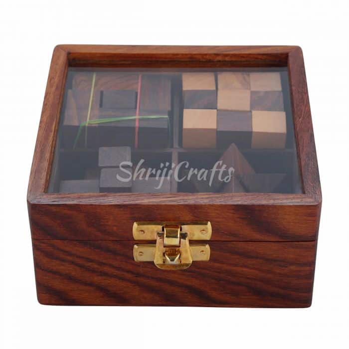 Wooden 4 IN 1 Puzzle Games Set 3D Puzzles IQ Brain Teaser And Mind Challenge Game For Teens And Adults