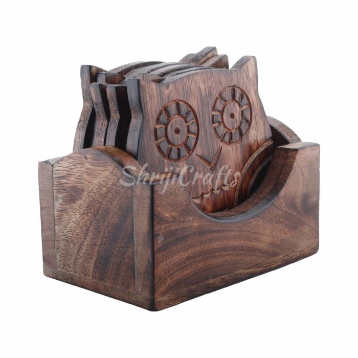Handmade Brown Beautiful Wooden Tea Coaster Set of 6 Square for Dining Table for Tea Coffee Cups Mugs