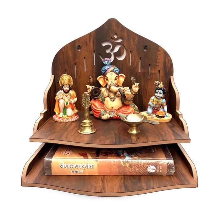 Mandir, Wooden MDF Temple (Brown_29 x 29 x 26.5 cm) Home Temple